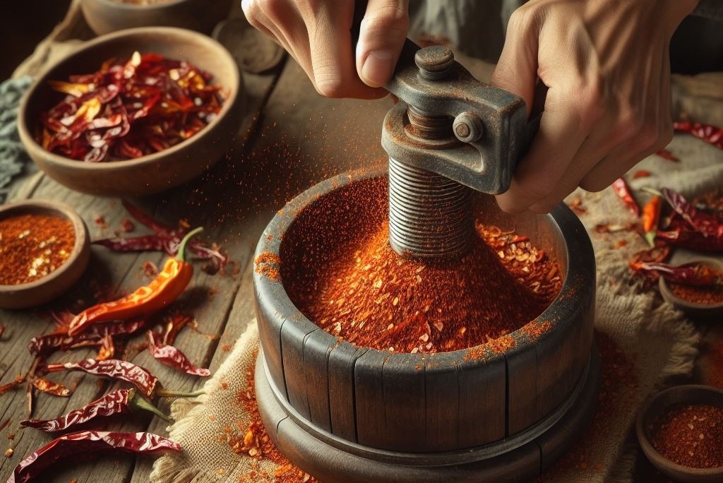 Grinding the Dried Peppers